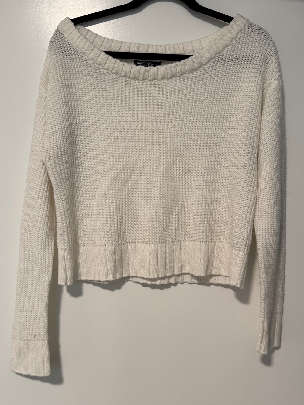 Nasty Gal Cream Ribbed Scoop Neck Sweater